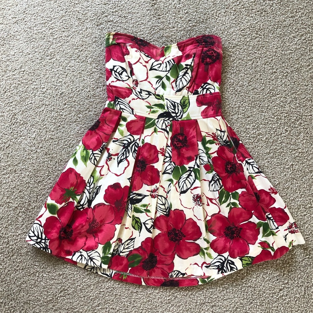 Eva Rose Strapless Floral Swing Dress | Pink Rockabilly Pin-Up | S